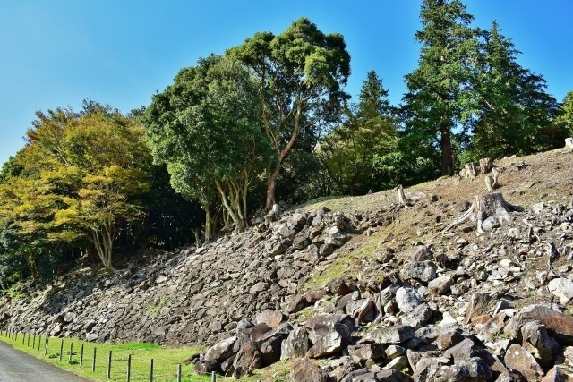 秀吉が小田原征伐で築いた石垣山城跡。今も石垣が残っている