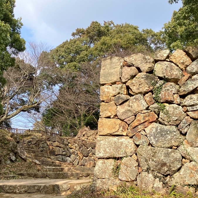 本丸跡(奥)と二ノ丸跡(手前)の石垣