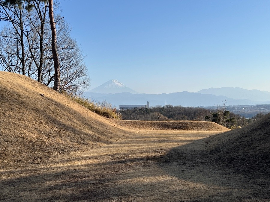 新府城　三日月堀からの富士山