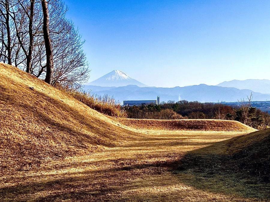 新府城　三日月堀からの富士山